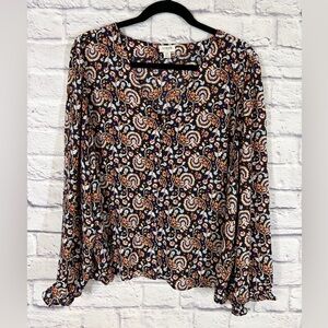 J.Crew Factory Navy Floral Print Long Sleeve Blouse Top Plus Size 2X
